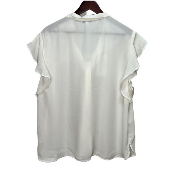 Alfred Sung Button Down Ruffle blouse Size XXL NWT Neutral Minimalist - Picture 2 of 7